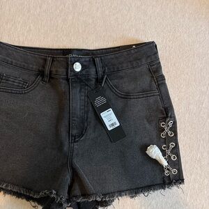 Fashion Nova Black Jean Shorts with Lace-Up Detail
